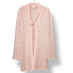 VTG Victoria’s Secret Y2K Tie Front Cardigan XS sweater blush pink pointelle